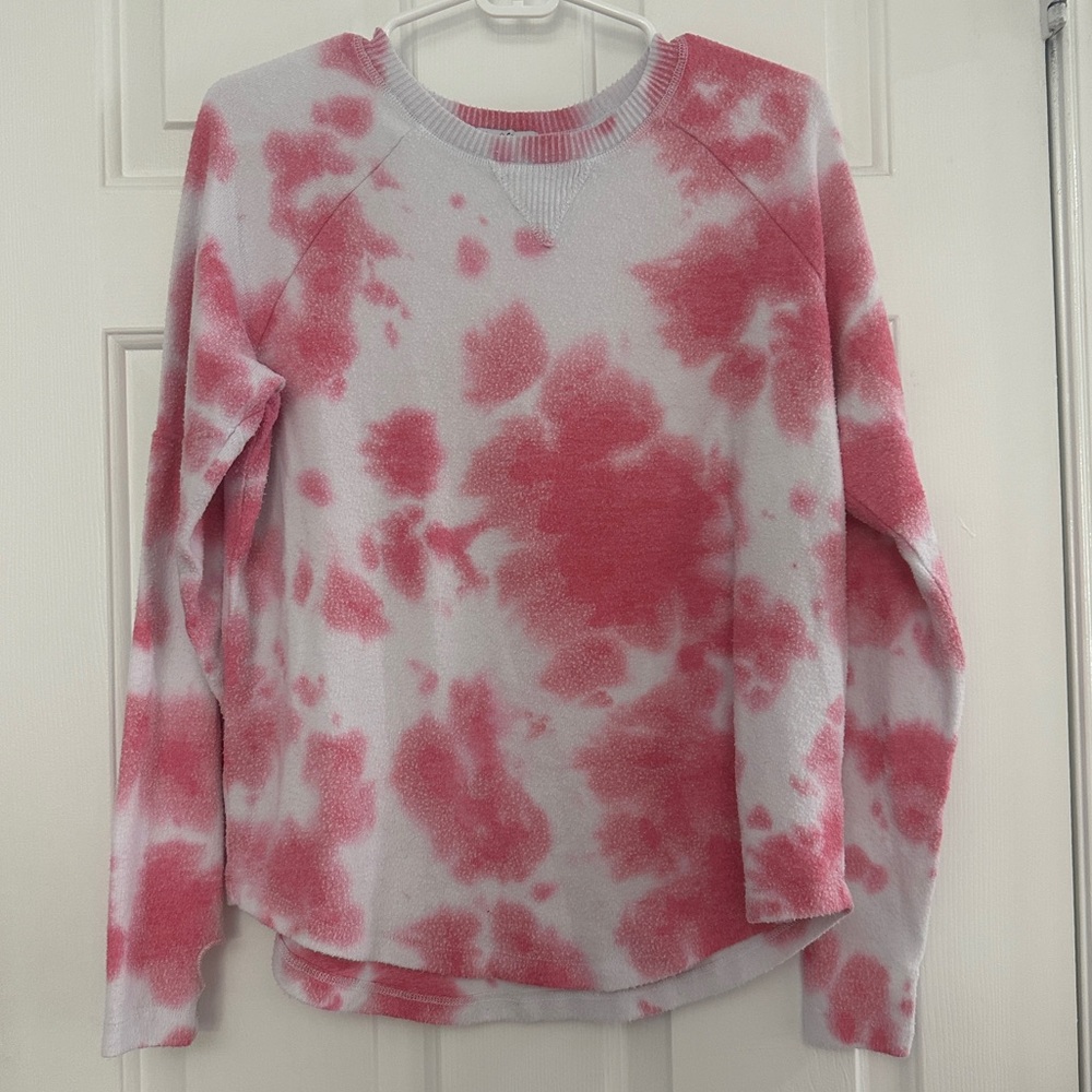 Theo and Spence White and Pink Tie Dye Cozy Thermal Pull Over Sweatshirt